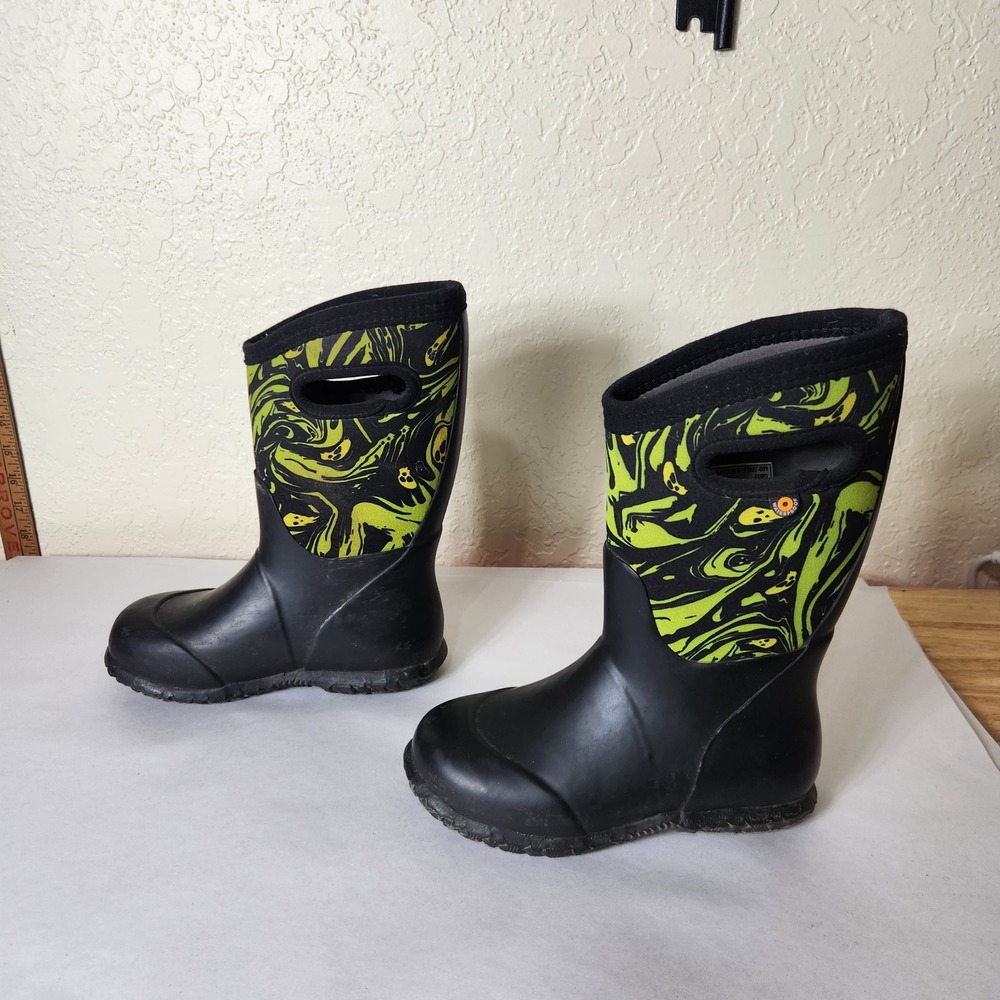 Bogs Kids York Spooky Waterproof Rain Boots Black Neon Green Ghost 72887-009 13